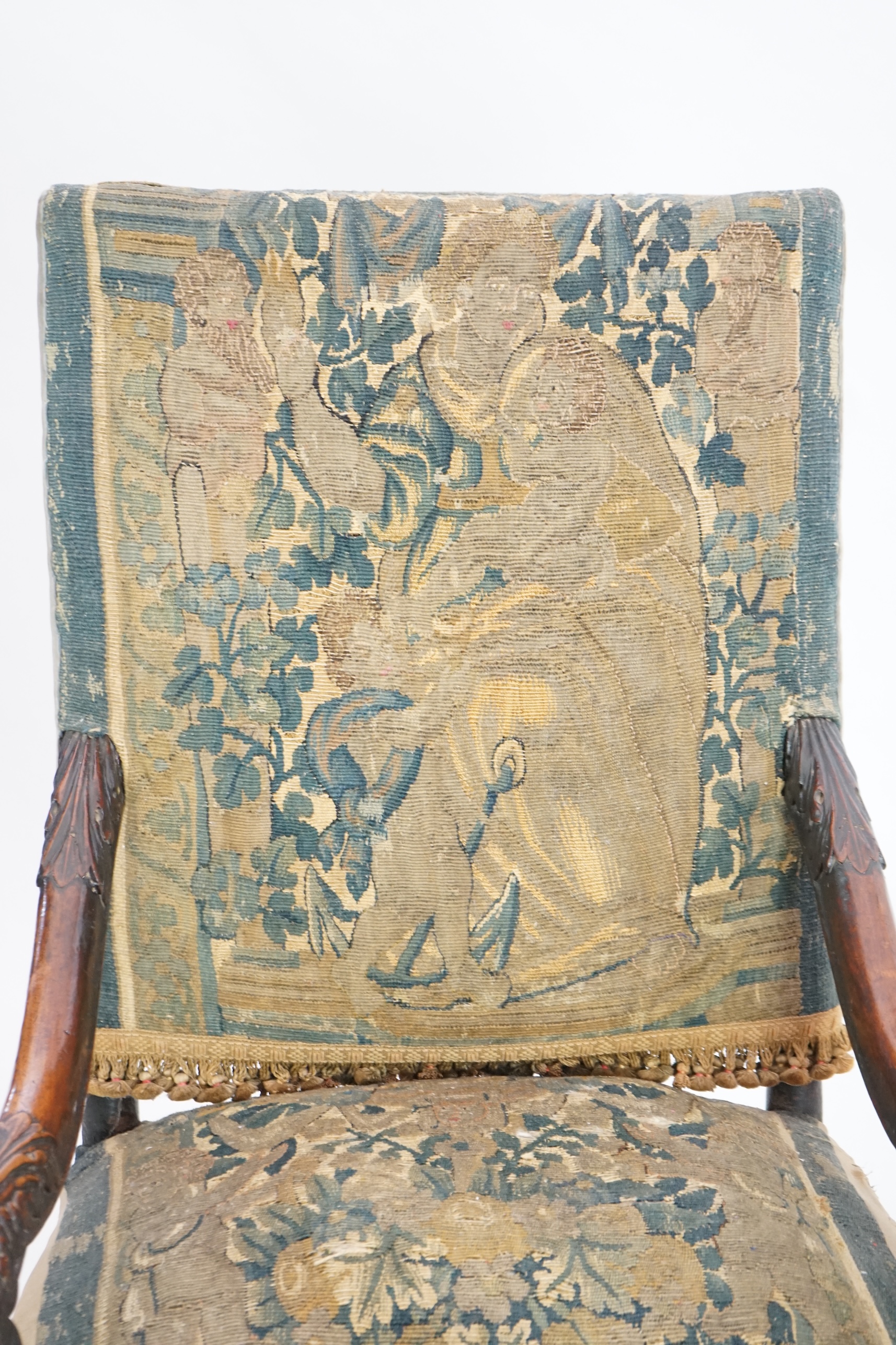 A 17th century French walnut fauteuil